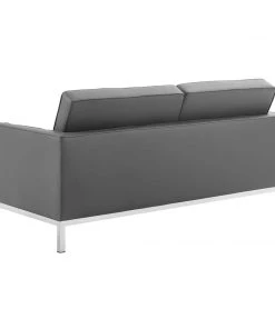 Modway Loft Tufted Upholstered Faux Leather Loveseat Silver Gray Loveseats