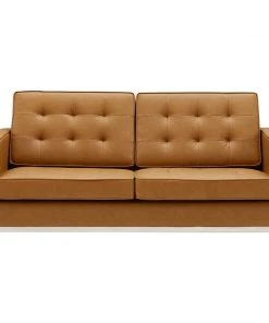 Modway Loft Tufted Upholstered Faux Leather Loveseat Silver Tan