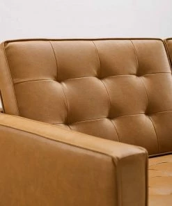 Modway Loft Tufted Upholstered Faux Leather Loveseat Silver Tan