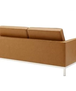 Modway Loft Tufted Upholstered Faux Leather Loveseat Silver Tan