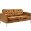 Modway Loft Tufted Upholstered Faux Leather Loveseat Silver Tan