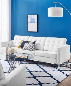 Modway SOFAS Loft Tufted Upholstered Faux Leather Sofa Silver White 8 Modway SOFAS Loft Tufted Upholstered Faux Leather Sofa Silver White