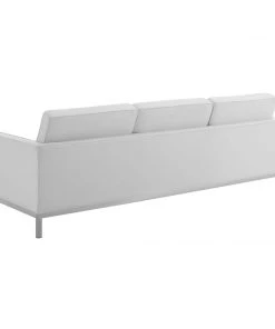Modway SOFAS Loft Tufted Upholstered Faux Leather Sofa Silver White