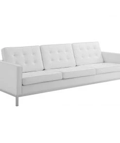 Modway SOFAS Loft Tufted Upholstered Faux Leather Sofa Silver White