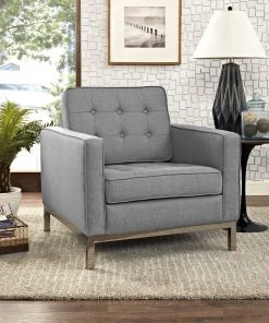Modway Armchairs Loft Upholstered Fabric Armchair Light Gray