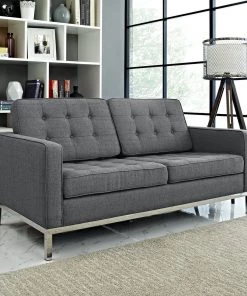 Modway Loft Upholstered Fabric Loveseat Gray Loveseats