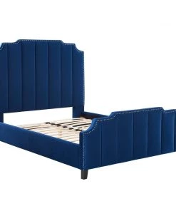 Modway Beds Lucille Queen Performance Velvet Platform Bed Navy