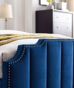 Modway Beds Lucille Queen Performance Velvet Platform Bed Navy