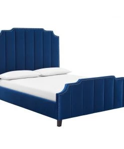 Modway Beds Lucille Queen Performance Velvet Platform Bed Navy