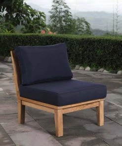 Modway Marina Armless Outdoor Patio Teak Sofa Natural Navy 14 Modway Marina Armless Outdoor Patio Teak Sofa Natural Navy