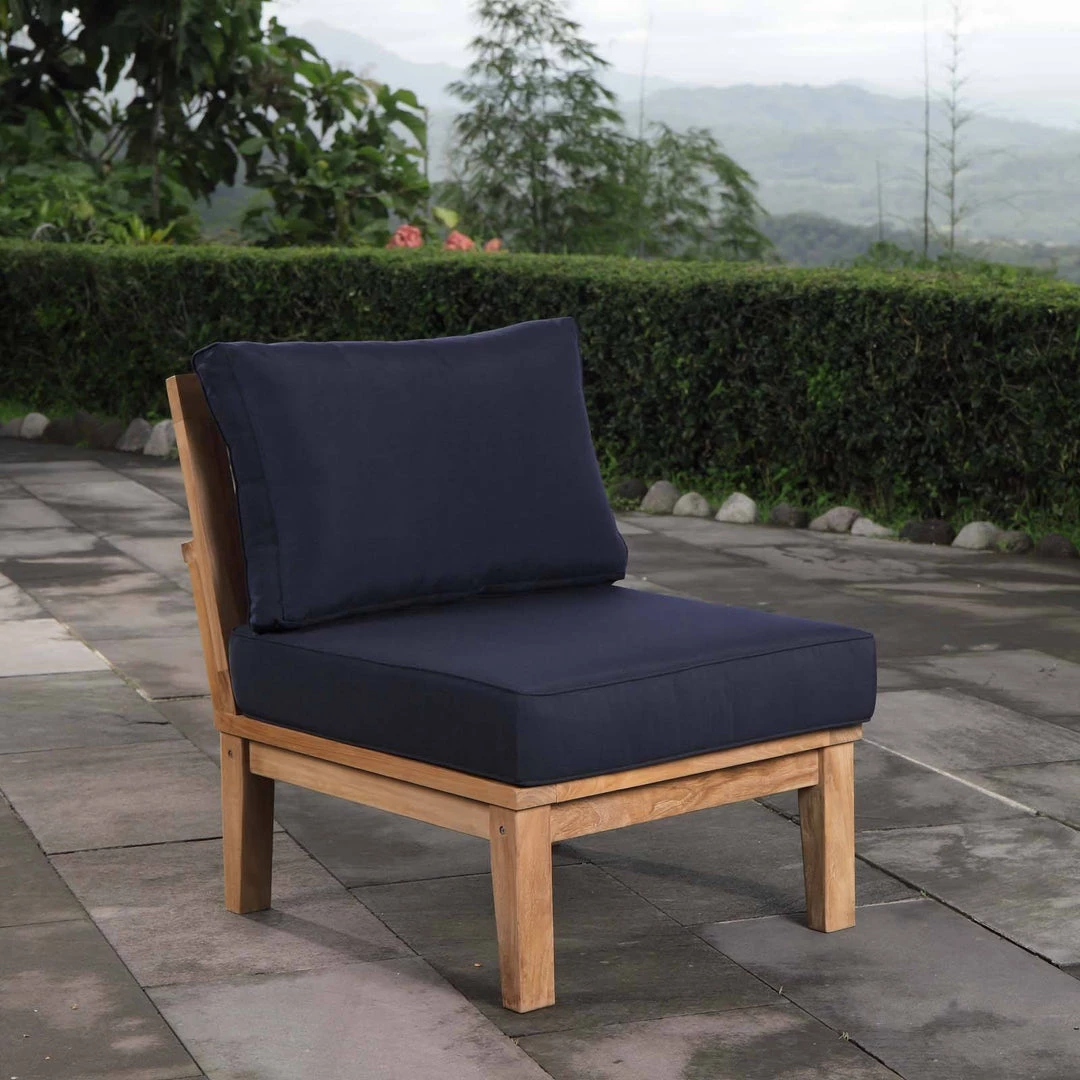 Modway Marina Armless Outdoor Patio Teak Sofa Natural Navy 7 Modway Marina Armless Outdoor Patio Teak Sofa Natural Navy