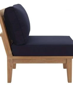 Modway Marina Armless Outdoor Patio Teak Sofa Natural Navy