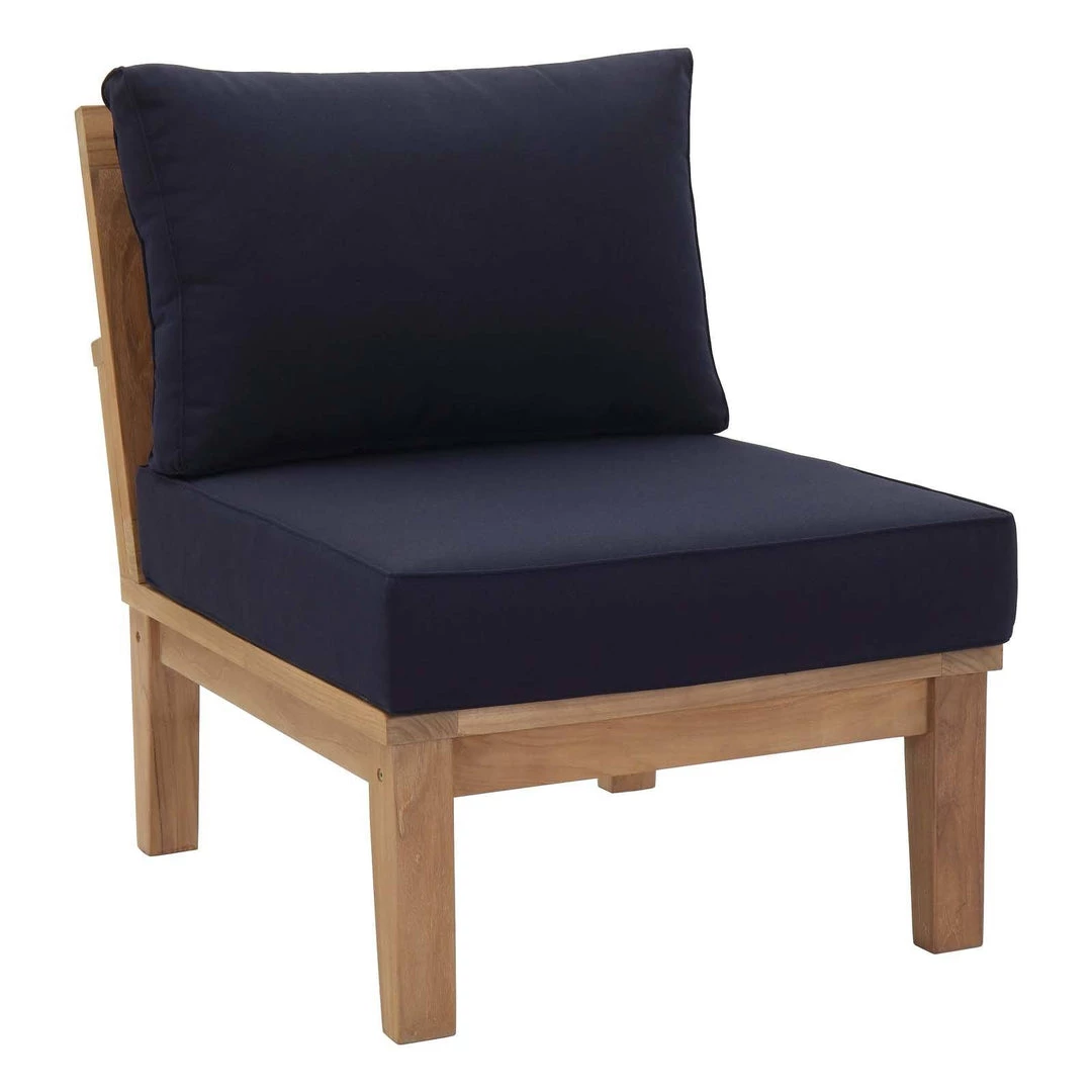 Modway Marina Armless Outdoor Patio Teak Sofa Natural Navy 1 Modway Marina Armless Outdoor Patio Teak Sofa Natural Navy