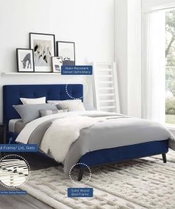 Modway McKenzie Queen Biscuit Tufted Performance Velvet Platform Bed Navy
