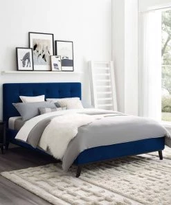 Modway McKenzie Queen Biscuit Tufted Performance Velvet Platform Bed Navy