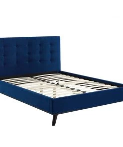 Modway McKenzie Queen Biscuit Tufted Performance Velvet Platform Bed Navy
