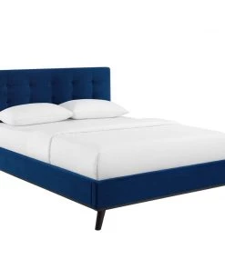 Modway McKenzie Queen Biscuit Tufted Performance Velvet Platform Bed Navy