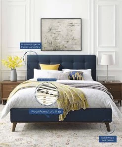 Modway McKenzie Queen Biscuit Tufted Upholstered Fabric Platform Bed Blue Beds 12 Modway McKenzie Queen Biscuit Tufted Upholstered Fabric Platform Bed Blue Beds