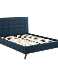 Modway McKenzie Queen Biscuit Tufted Upholstered Fabric Platform Bed Blue Beds