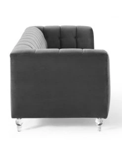 Modway SOFAS Mesmer Channel Tufted Button Performance Velvet Sofa Charcoal