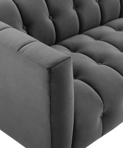 Modway SOFAS Mesmer Channel Tufted Button Performance Velvet Sofa Charcoal