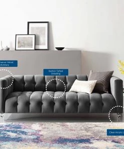 Modway SOFAS Mesmer Channel Tufted Button Performance Velvet Sofa Charcoal