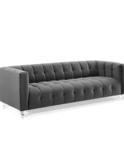 Modway SOFAS Mesmer Channel Tufted Button Performance Velvet Sofa Charcoal