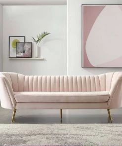 Modway SOFAS Opportunity Vertical Channel Tufted Curved Performance Velvet Sofa Pink