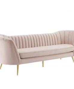 Modway SOFAS Opportunity Vertical Channel Tufted Curved Performance Velvet Sofa Pink