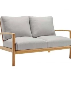 Modway Outdoor Loveseats Orlean Outdoor Patio Eucalyptus Wood Loveseat Natural Light Gray