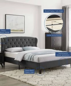 Modway Penelope Tufted Wingback Queen Performance Velvet Platform Bed Charcoal 16 Modway Penelope Tufted Wingback Queen Performance Velvet Platform Bed Charcoal