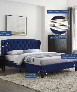 Modway Penelope Tufted Wingback Queen Performance Velvet Platform Bed Navy Beds 16 Modway Penelope Tufted Wingback Queen Performance Velvet Platform Bed Navy Beds