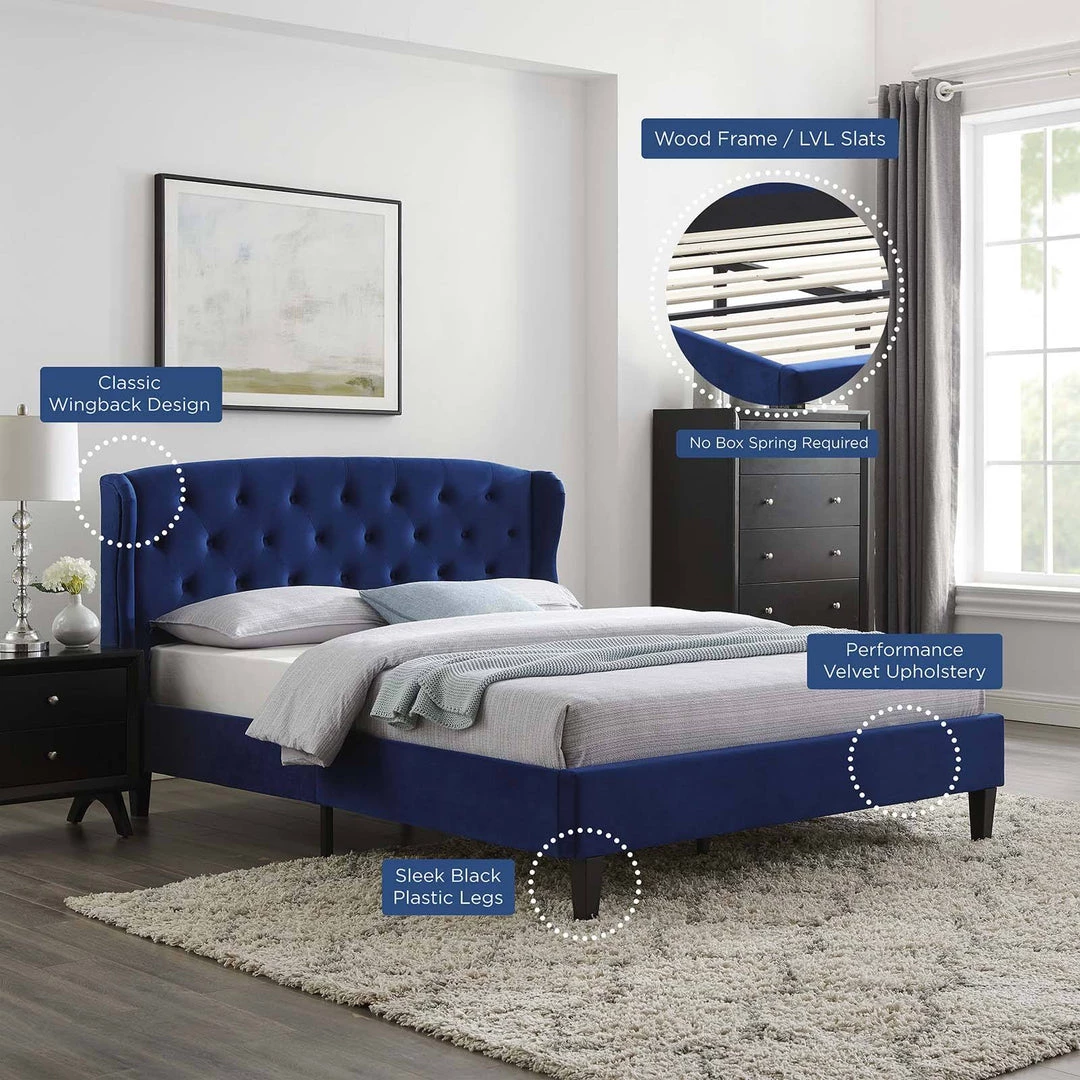 Modway Penelope Tufted Wingback Queen Performance Velvet Platform Bed Navy Beds 8 Modway Penelope Tufted Wingback Queen Performance Velvet Platform Bed Navy Beds