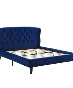Modway Penelope Tufted Wingback Queen Performance Velvet Platform Bed Navy Beds