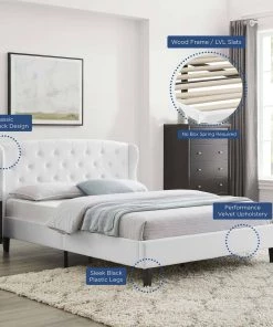 Modway Penelope Tufted Wingback Queen Performance Velvet Platform Bed White