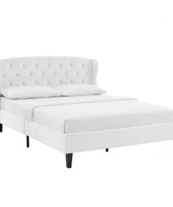 Modway Penelope Tufted Wingback Queen Performance Velvet Platform Bed White