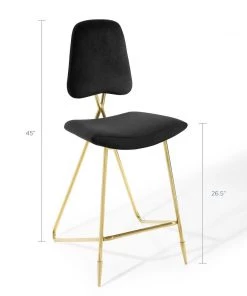 Modway Ponder Performance Velvet Bar Stool Black Stools