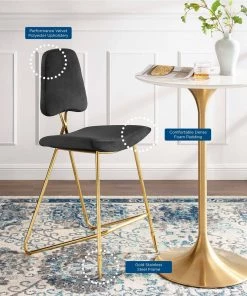 Modway Ponder Performance Velvet Bar Stool Black Stools 15 Modway Ponder Performance Velvet Bar Stool Black Stools