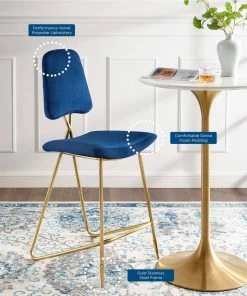 Modway Stools Ponder Performance Velvet Bar Stool Navy