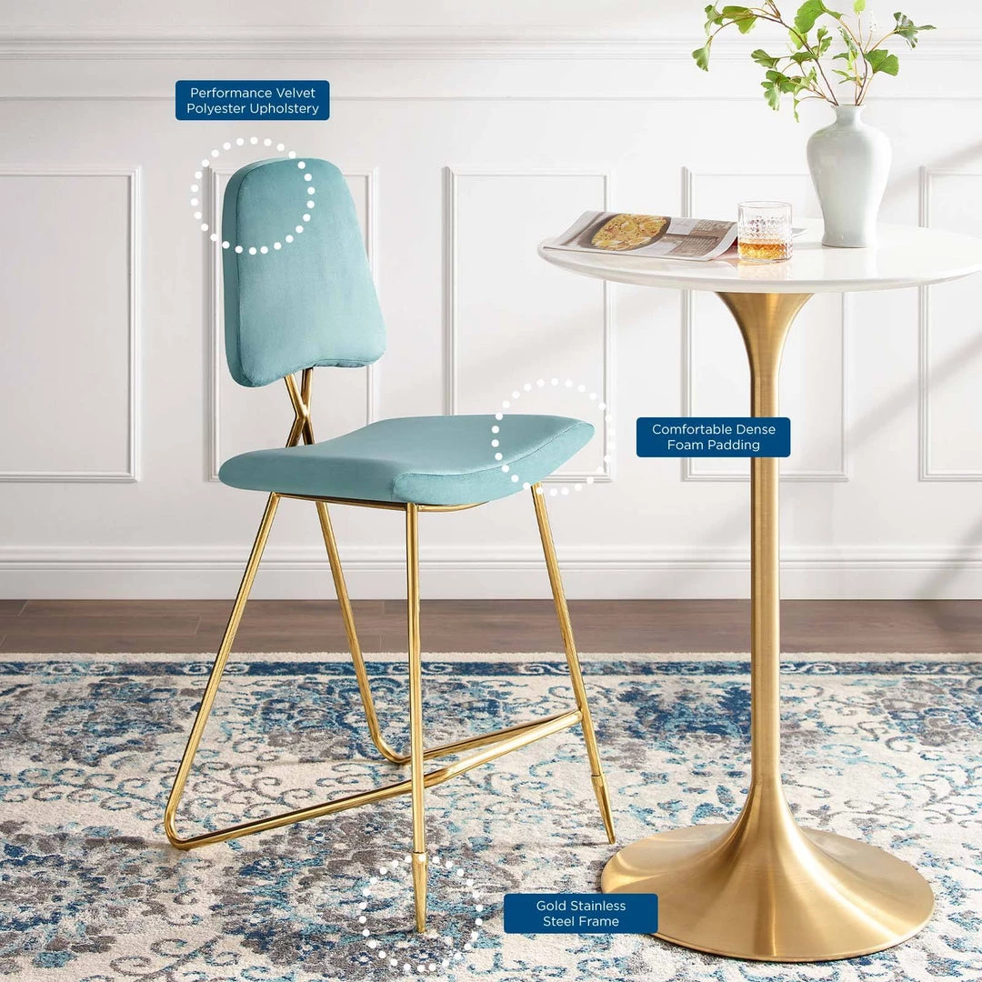 Modway Stools Ponder Performance Velvet Bar Stool Sea Blue 7 Modway Stools Ponder Performance Velvet Bar Stool Sea Blue
