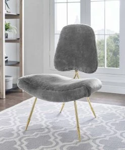 Modway Ponder Upholstered Sheepskin Fur Lounge Chair Gray 9 Modway Ponder Upholstered Sheepskin Fur Lounge Chair Gray