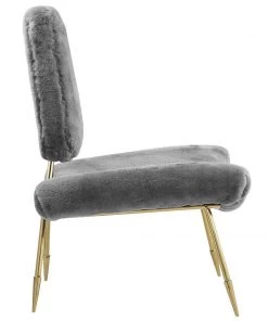 Modway Ponder Upholstered Sheepskin Fur Lounge Chair Gray