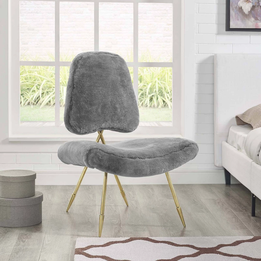 Modway Ponder Upholstered Sheepskin Fur Lounge Chair Gray 5 Modway Ponder Upholstered Sheepskin Fur Lounge Chair Gray