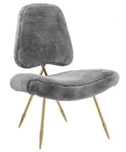 Modway Ponder Upholstered Sheepskin Fur Lounge Chair Gray