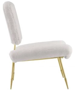 Modway Chaise Lounge Chairs Ponder Upholstered Sheepskin Fur Lounge Chair White