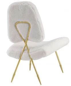 Modway Chaise Lounge Chairs Ponder Upholstered Sheepskin Fur Lounge Chair White