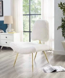 Modway Chaise Lounge Chairs Ponder Upholstered Sheepskin Fur Lounge Chair White