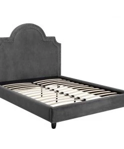 Modway Primrose Queen Performance Velvet Platform Bed Gray Beds