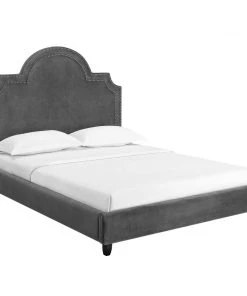 Modway Primrose Queen Performance Velvet Platform Bed Gray Beds