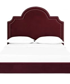 Modway Beds Primrose Queen Performance Velvet Platform Bed Maroon